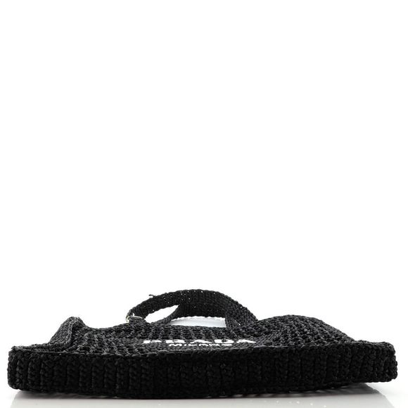 Prada Triangle Logo Open Tote Raffia Black - Picture 5 of 7